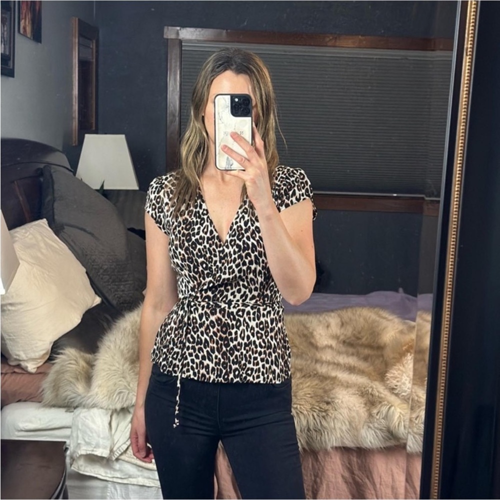 Reformation April Top Moxie Wrap Leopard Print Size Small